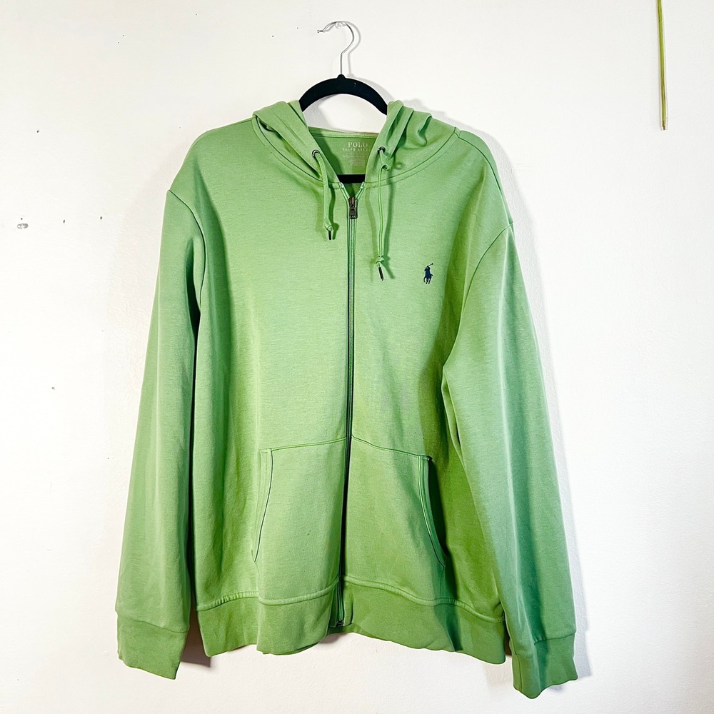 Polo Ralph‎ Lauren Double Knit Hoodie Mens XL Green Full Zip Pony Logo